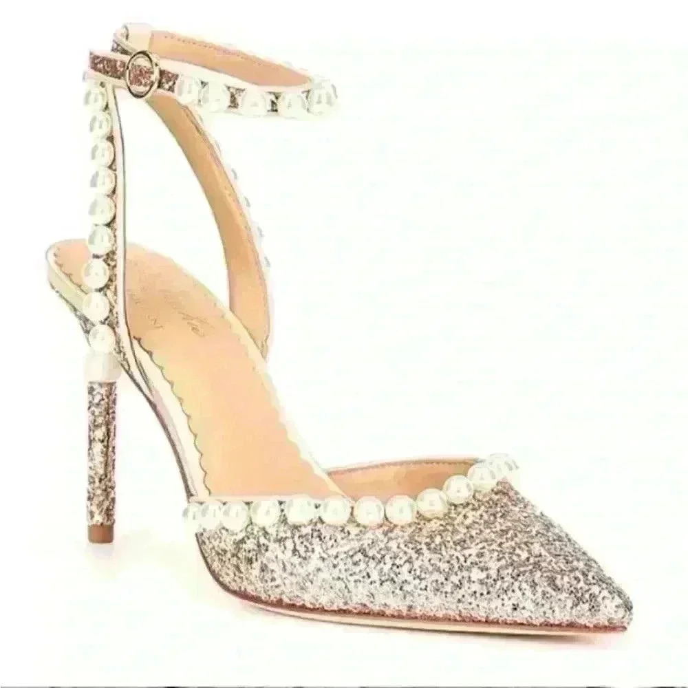 Antonio Melani x Nicola Bathie Bebe Ankle Strap Glitter Pearl Detail rose gold 6 - Picture 1 of 10